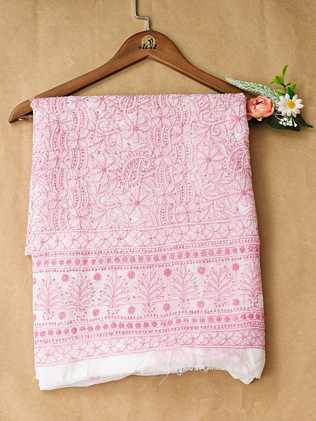 Ada Hand Embroidered White Cotton Lucknowi Chikankari Unstitched Kurta 01A898550