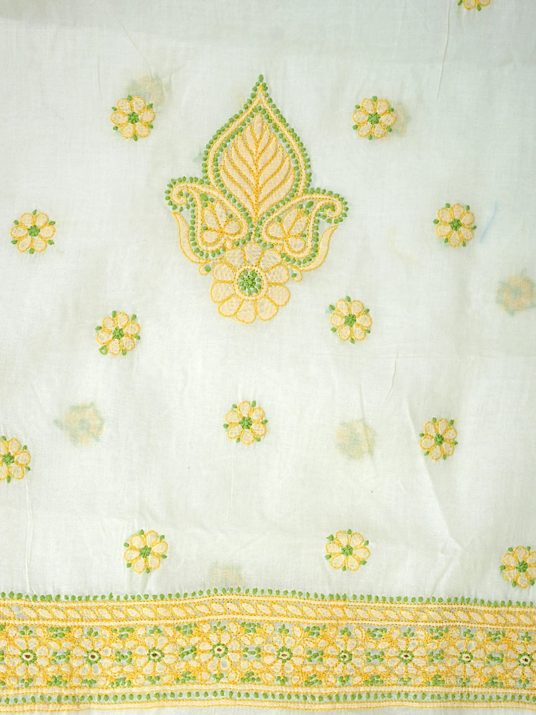 Ada Hand Embroidered Cream Cotton Lucknowi Chikankari Unstitched Suit Piece 01A919373