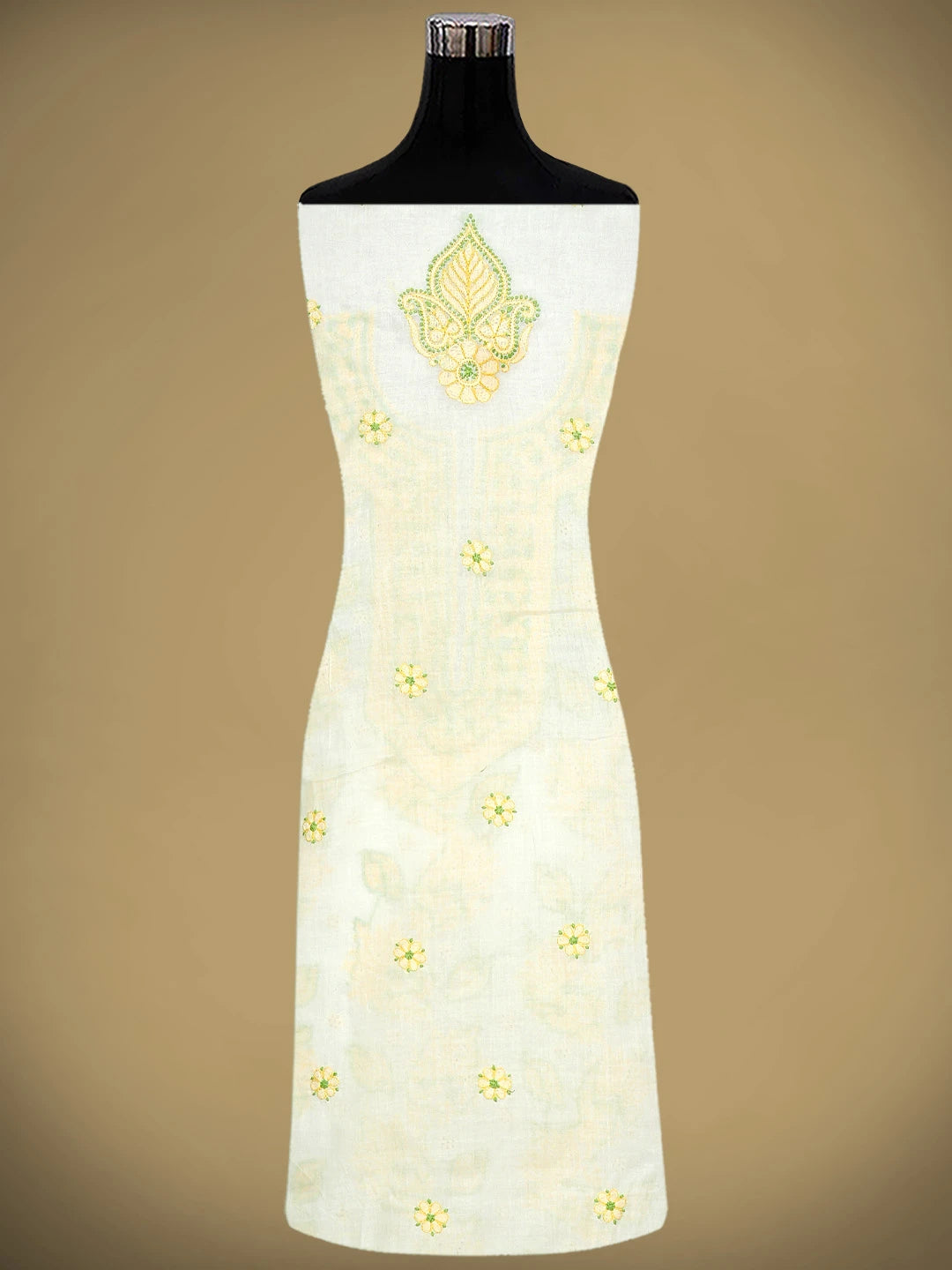 Ada Hand Embroidered Cream Cotton Lucknowi Chikankari Unstitched Suit Piece 01A919373