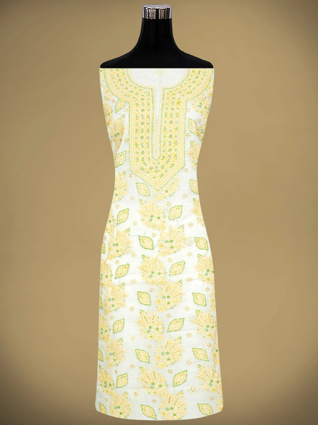 Ada Hand Embroidered Cream Cotton Lucknowi Chikankari Unstitched Suit Piece 01A919373