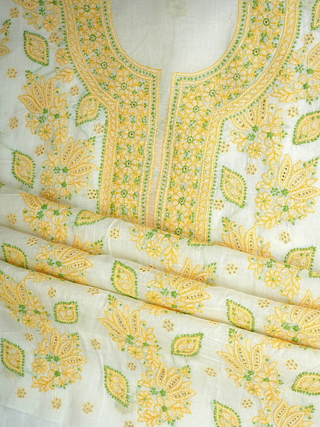 Ada Hand Embroidered Cream Cotton Lucknowi Chikankari Unstitched Suit Piece 01A919373