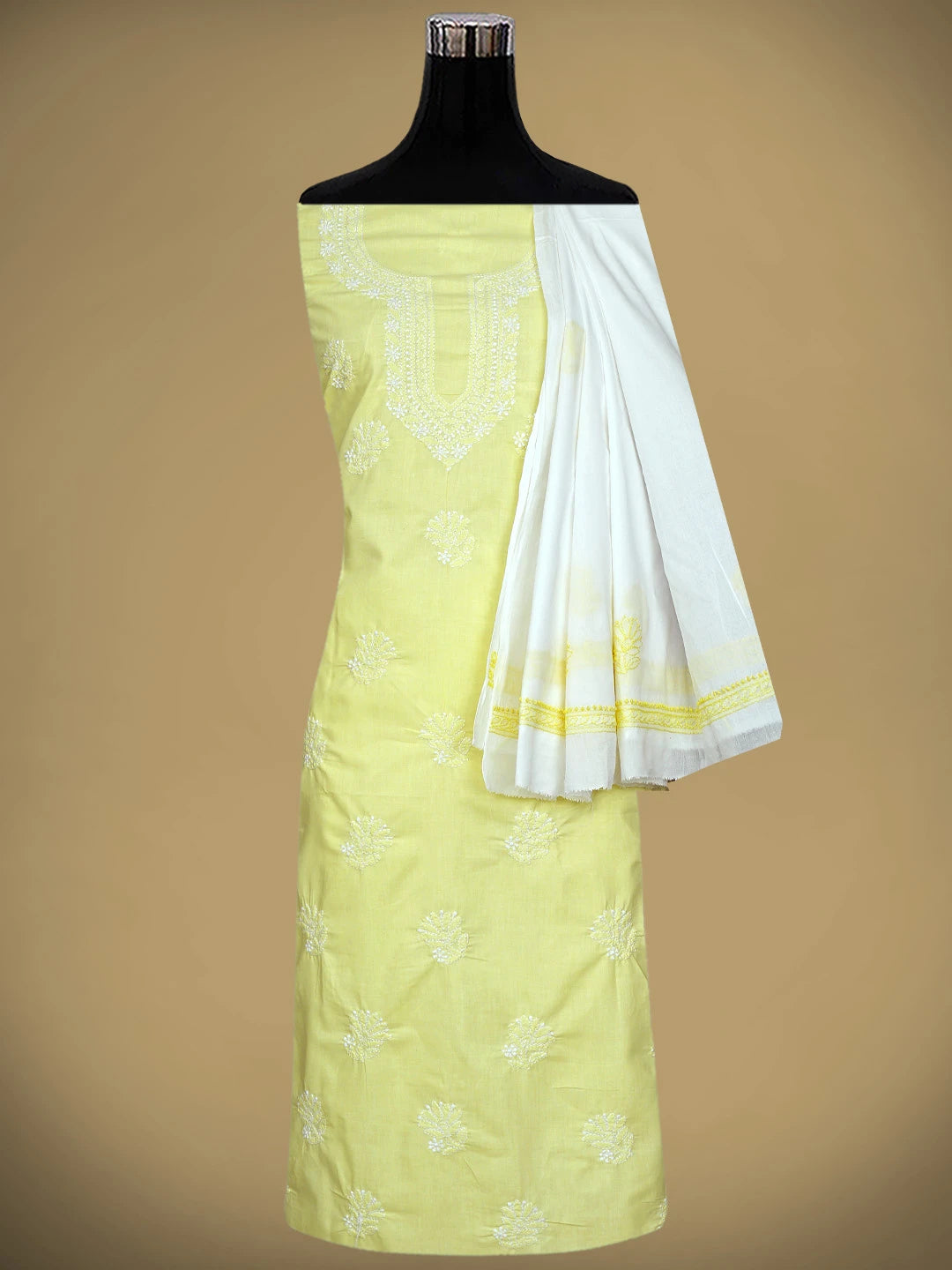 Ada Hand Embroidered Lemon Cotton Lucknowi Chikankari Unstitched Suit Piece 01A914755