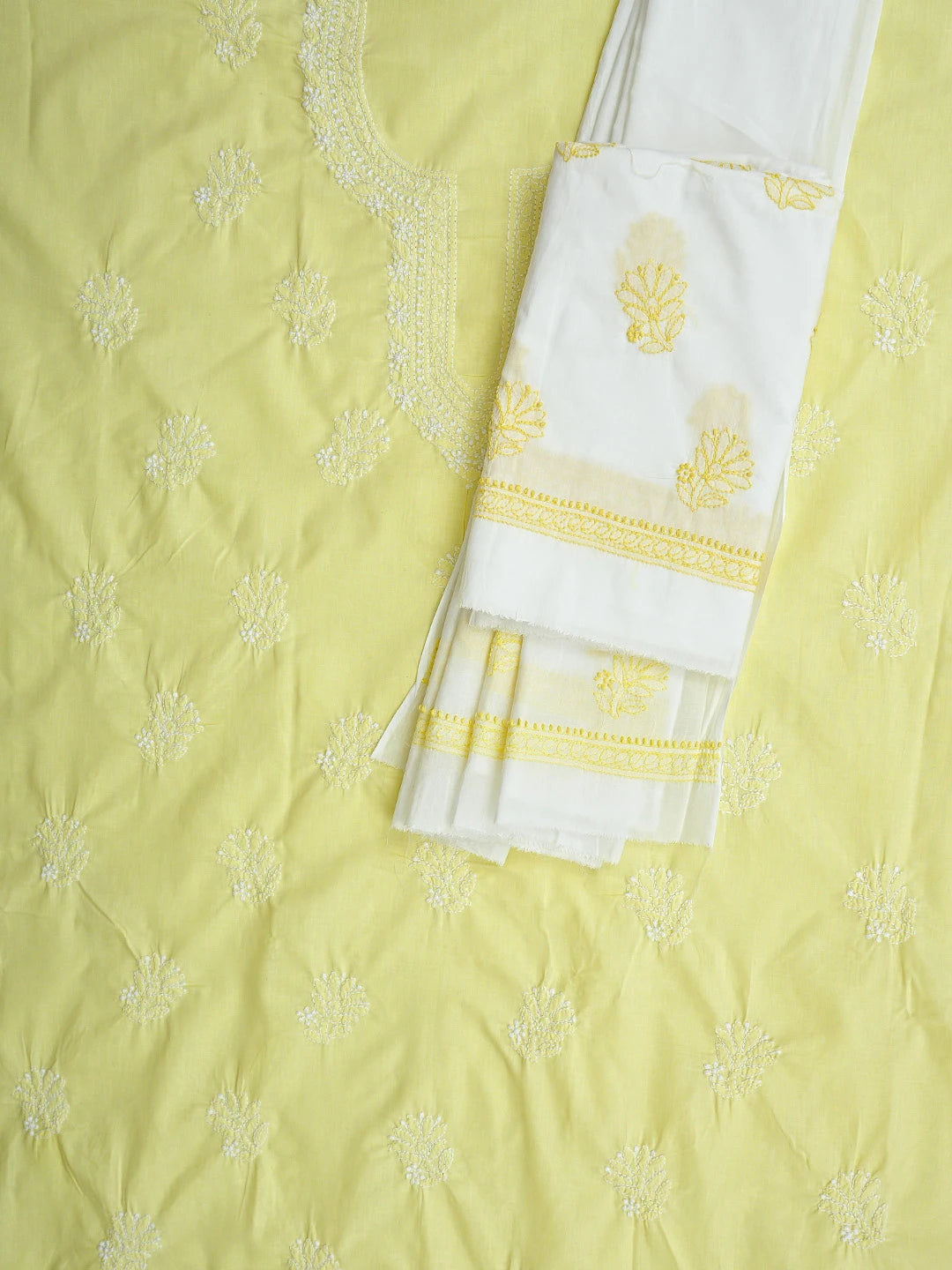 Ada Hand Embroidered Lemon Cotton Lucknowi Chikankari Unstitched Suit Piece 01A914755