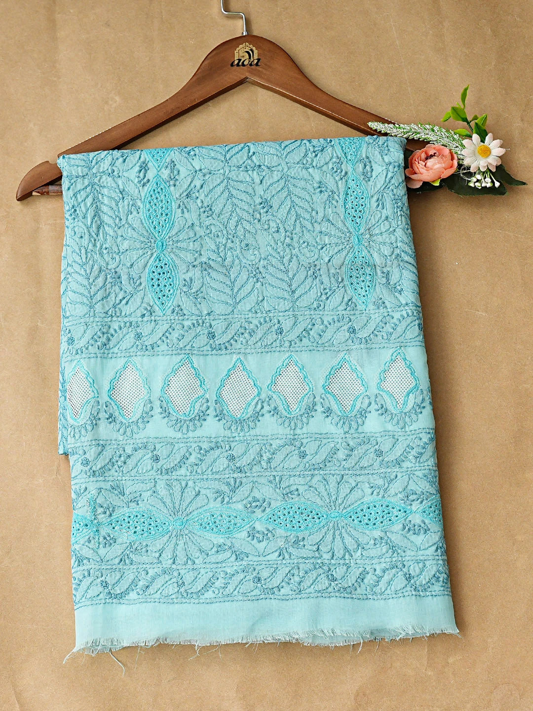Ada Hand Embroidered Blue Cotton Lucknowi Chikankari Unstitched Kurta 01A898602