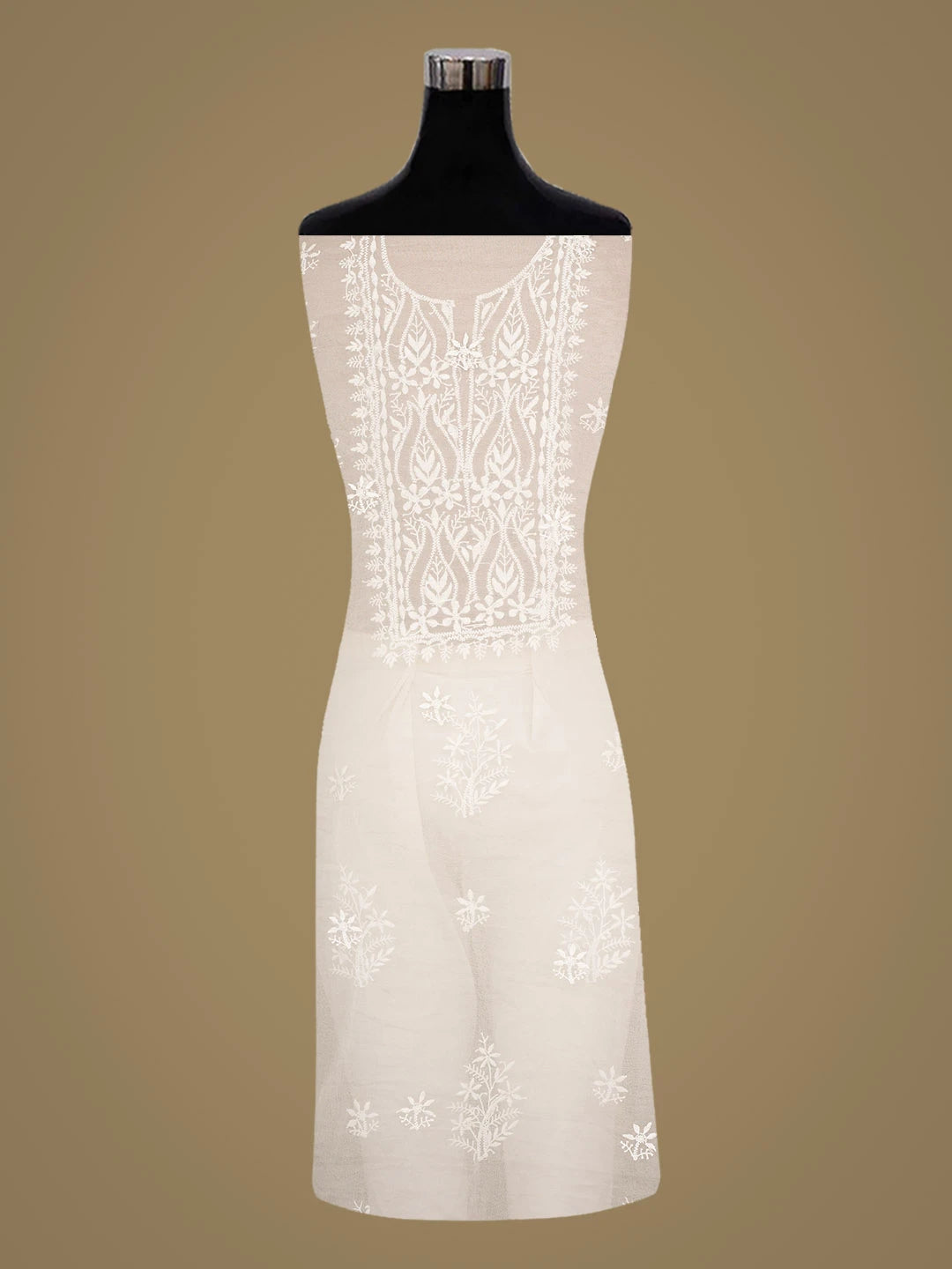 Ada Hand Embroidered Eggshell White Organza Lucknowi Chikankari Unstitched Kurta Dupatta Set 01A907769