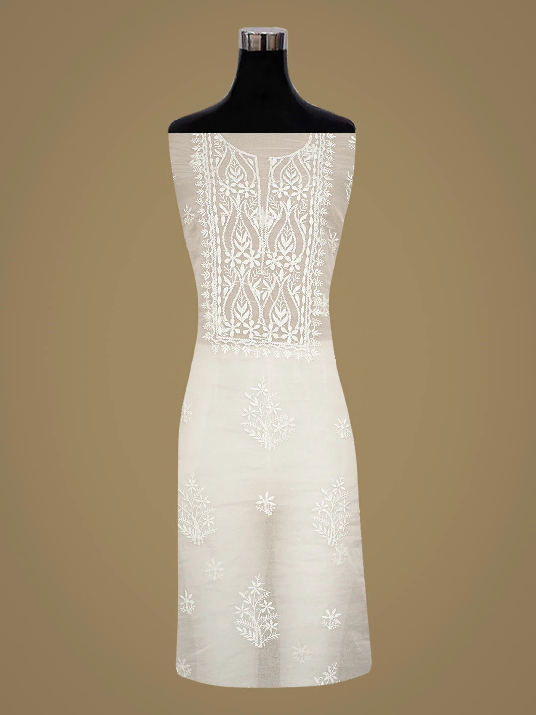 Ada Hand Embroidered Eggshell White Organza Lucknowi Chikankari Unstitched Kurta Dupatta Set 01A907769