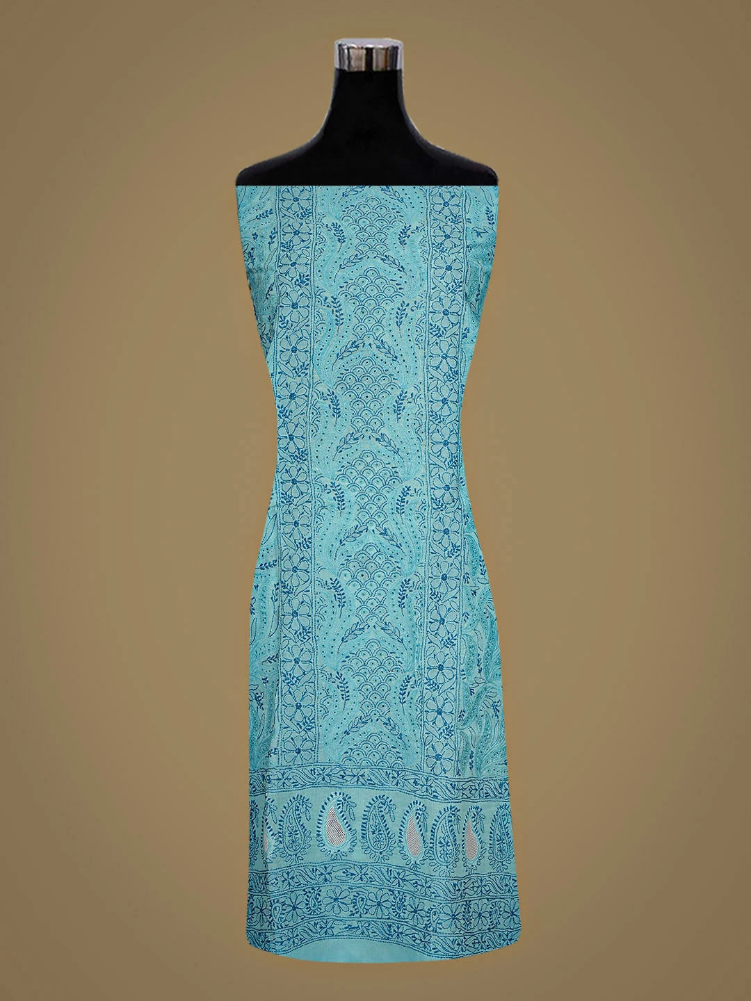 Ada Hand Embroidered Blue Cotton Lucknowi Chikankari Unstitched Kurta 01A898526