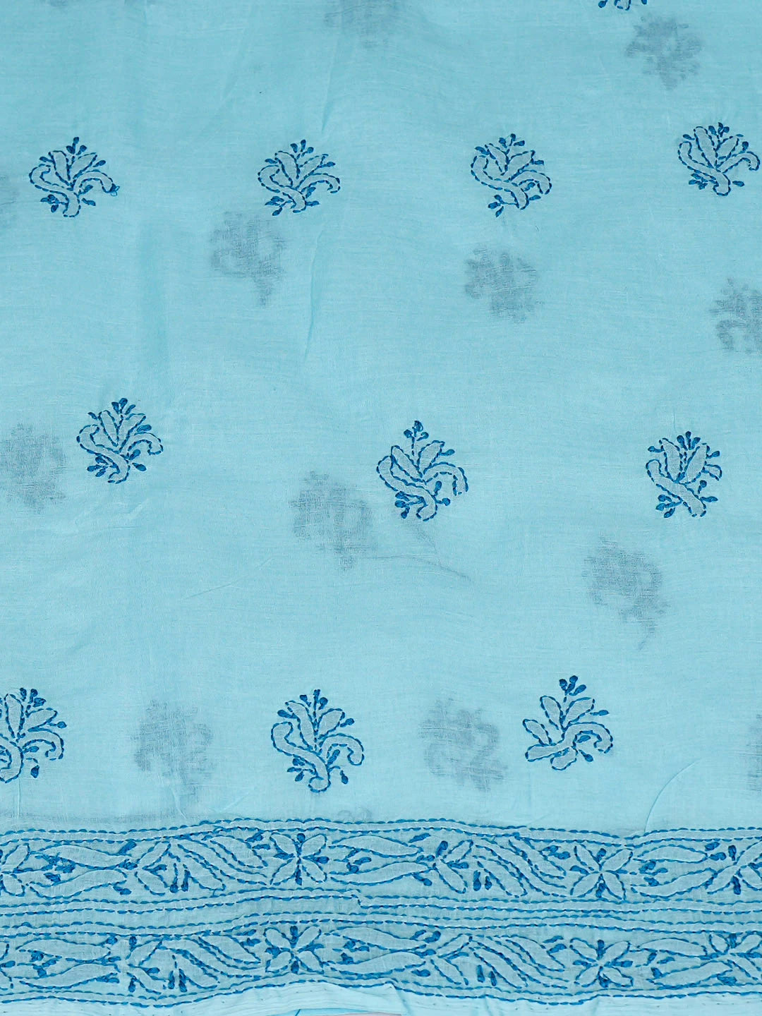 Ada Hand Embroidered Blue Cotton Lucknowi Chikankari Unstitched Kurta 01A898526