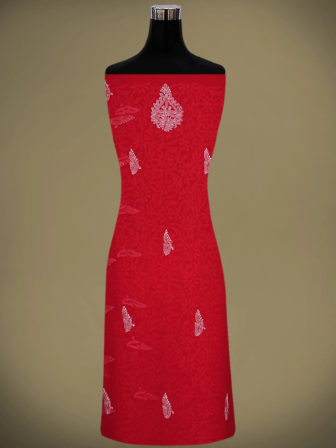 Ada Hand Embroidered Red Faux Georgette Lucknowi Chikankari Unstitched Suit Piece 01A915184