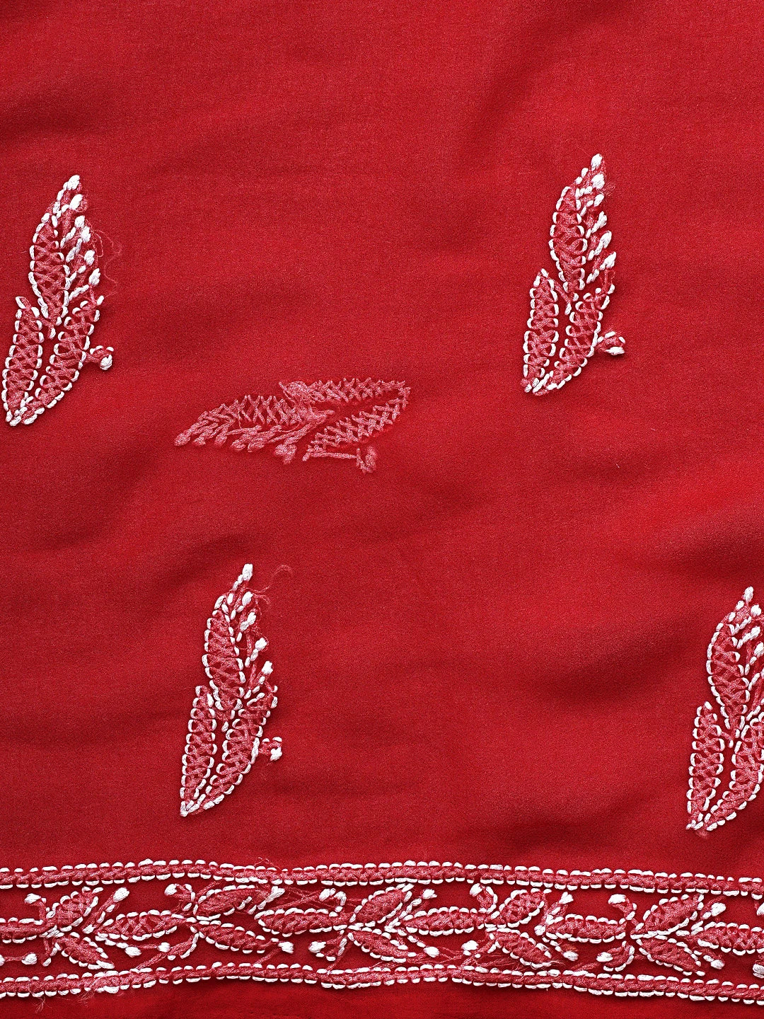 Ada Hand Embroidered Red Faux Georgette Lucknowi Chikankari Unstitched Suit Piece 01A915184