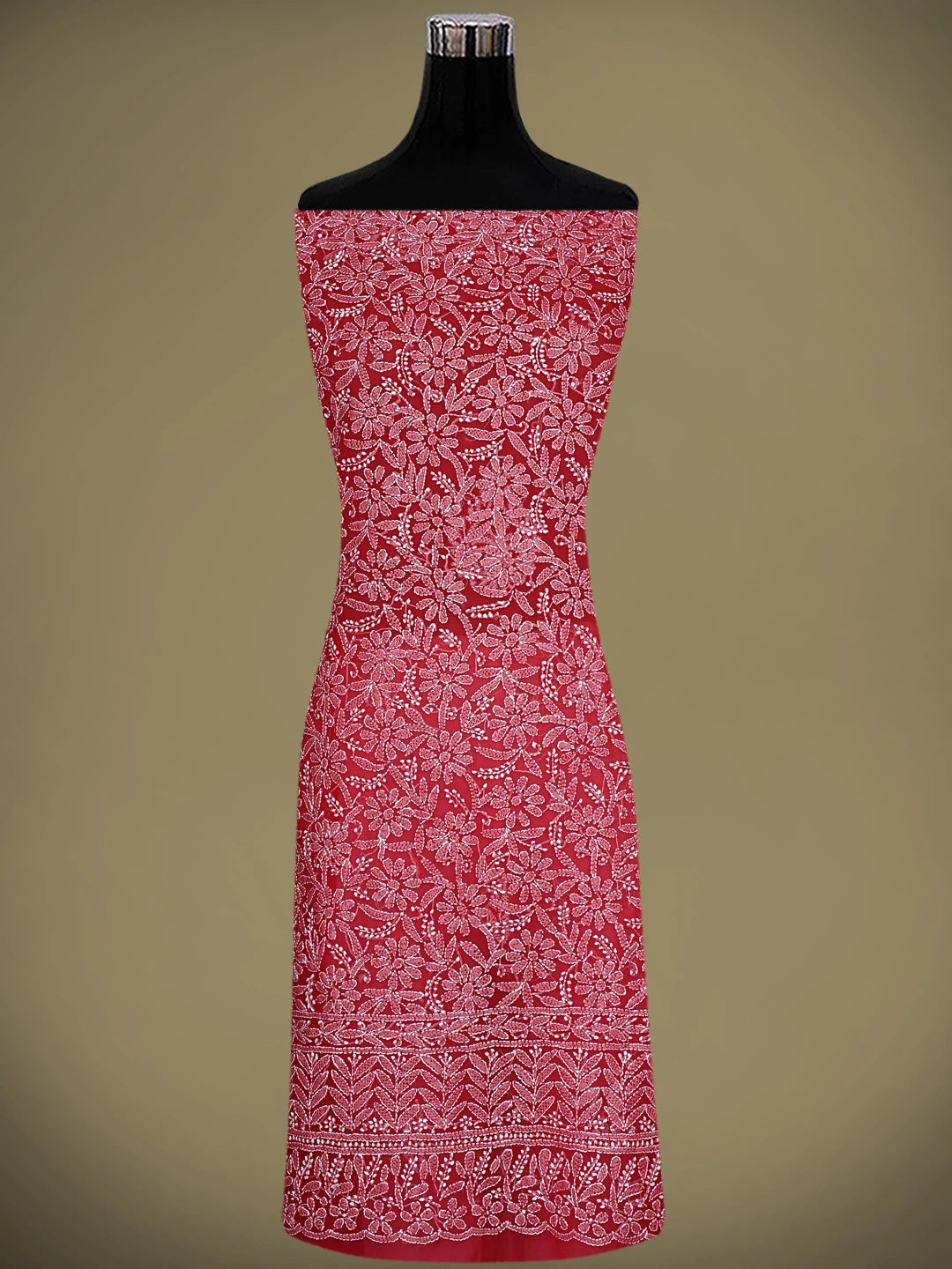 Ada Hand Embroidered Red Faux Georgette Lucknowi Chikankari Unstitched Suit Piece 01A915184