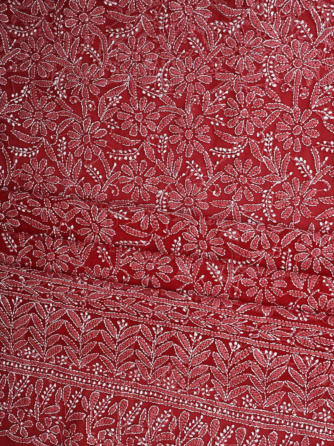Ada Hand Embroidered Red Faux Georgette Lucknowi Chikankari Unstitched Suit Piece 01A915184
