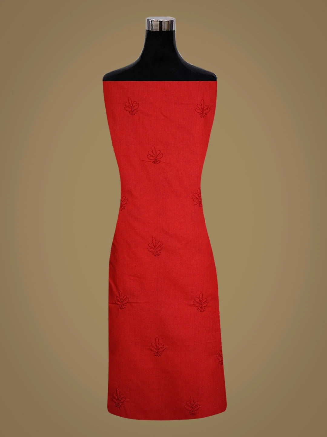 Ada Hand Embroidered Red Cotton Lucknowi Chikankari Unstitched Kurta Piece 01A917907