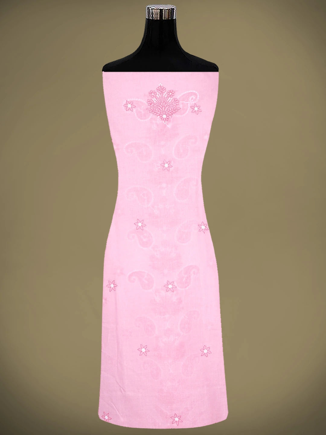Ada Hand Embroidered Pink Cotton Lucknowi Chikankari Unstitched Suit Piece With Chiffon Dupatta 01A920534