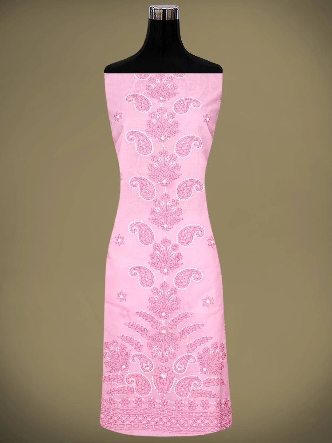 Ada Hand Embroidered Pink Cotton Lucknowi Chikankari Unstitched Suit Piece With Chiffon Dupatta 01A920534