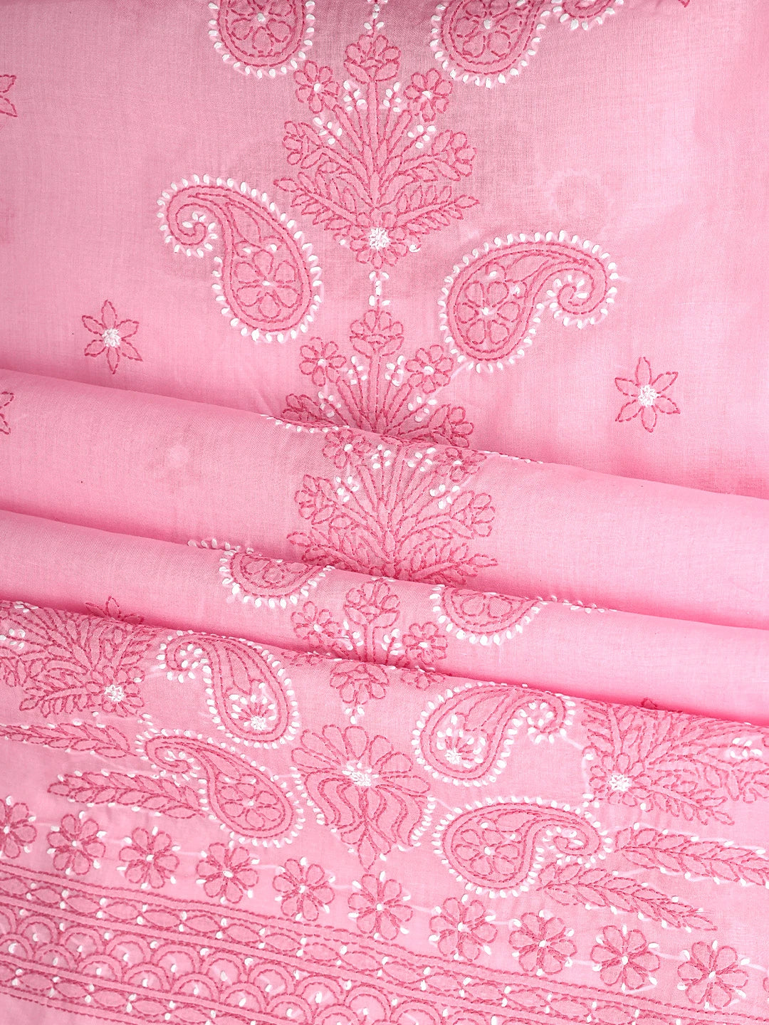 Ada Hand Embroidered Pink Cotton Lucknowi Chikankari Unstitched Suit Piece With Chiffon Dupatta 01A920534