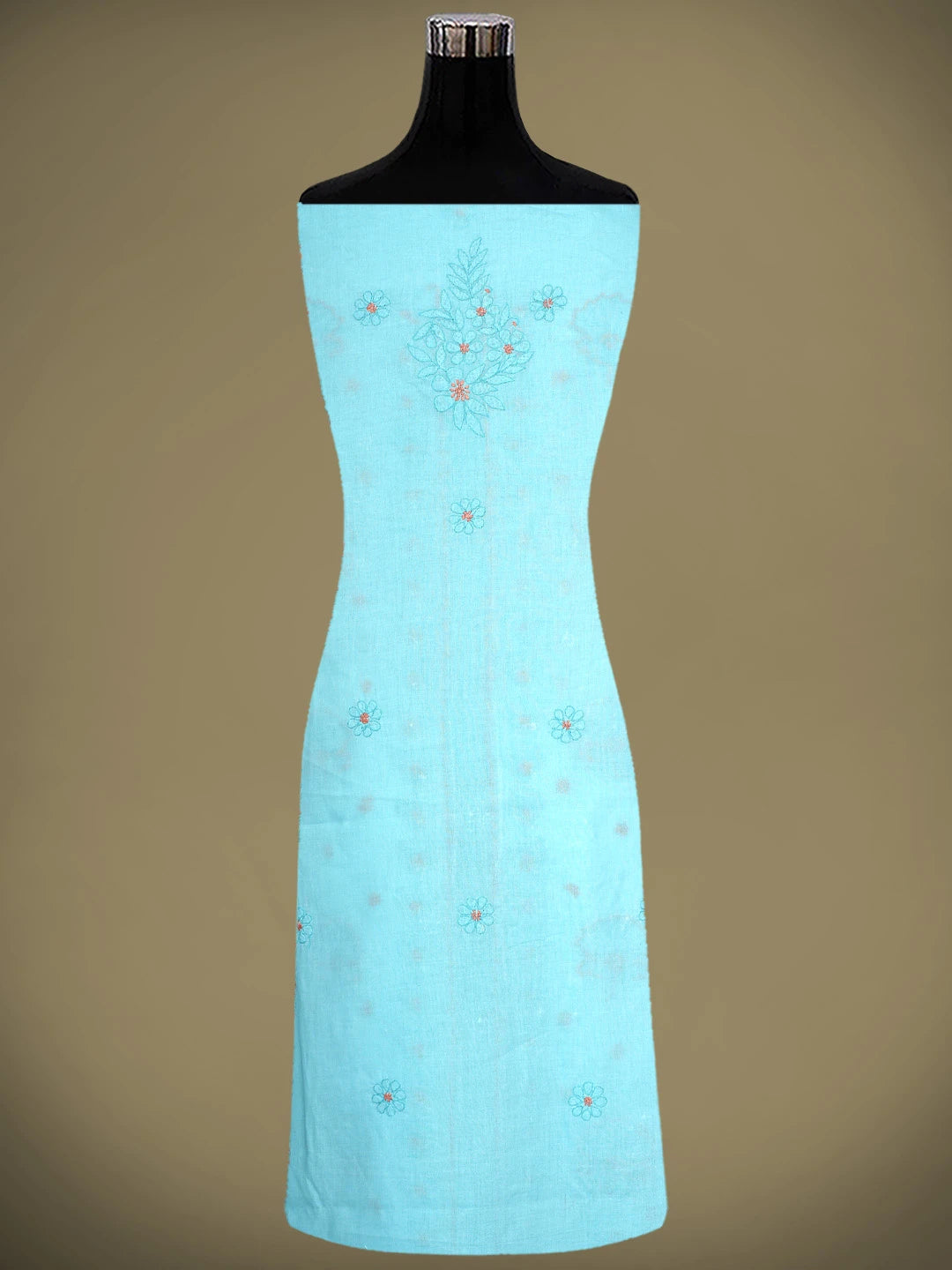 Ada Hand Embroidered Blue Cotton Lucknowi Chikankari Unstitched Suit Piece With Chiffon Dupatta 01A920503