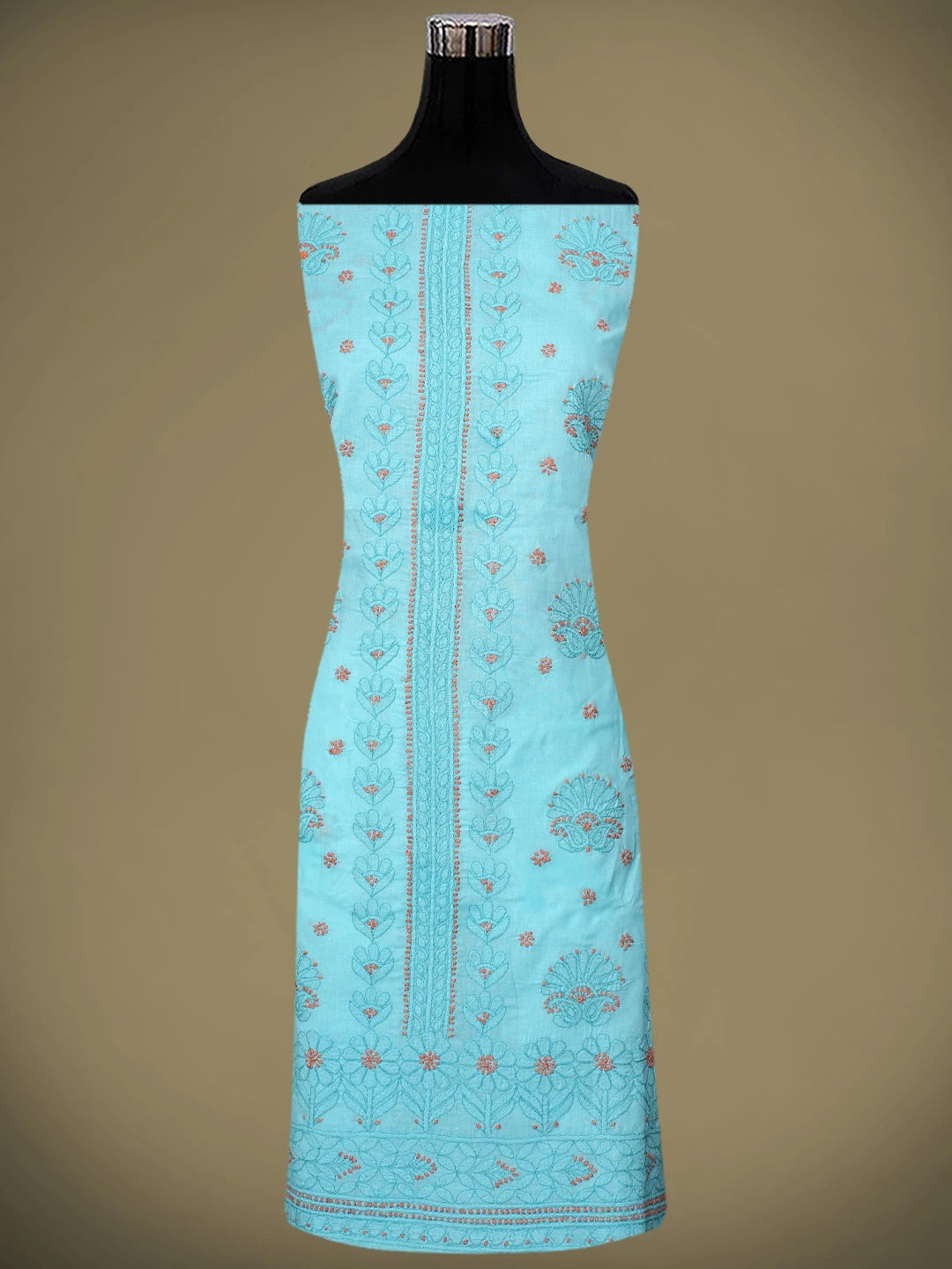 Ada Hand Embroidered Blue Cotton Lucknowi Chikankari Unstitched Suit Piece With Chiffon Dupatta 01A920503