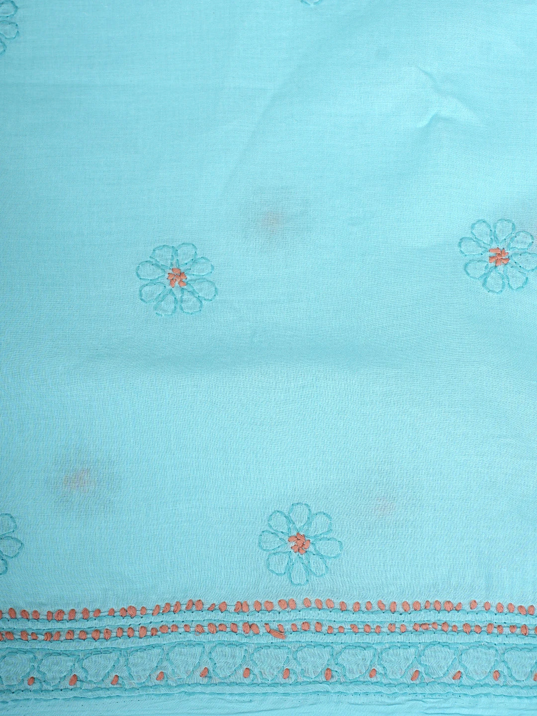 Ada Hand Embroidered Blue Cotton Lucknowi Chikankari Unstitched Suit Piece With Chiffon Dupatta 01A920503