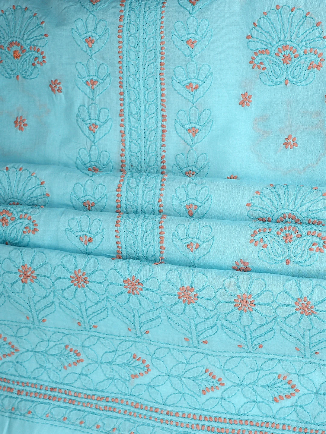Ada Hand Embroidered Blue Cotton Lucknowi Chikankari Unstitched Suit Piece With Chiffon Dupatta 01A920503