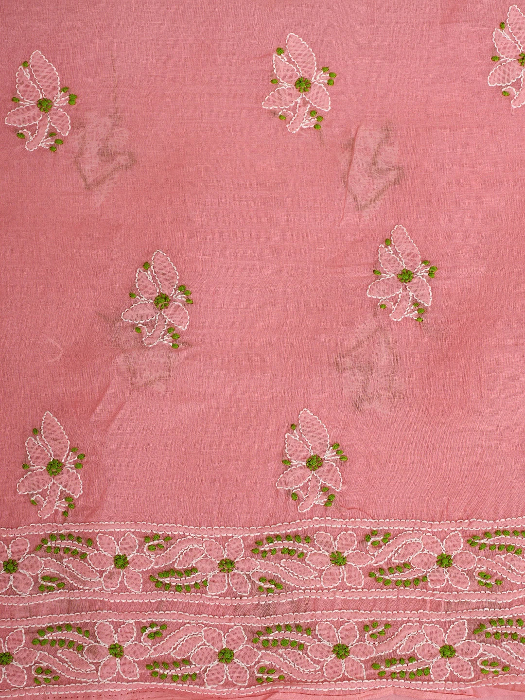 Ada Hand Embroidered Peach Cotton Lucknowi Chikankari Unstitched Suit Piece with Chiffon Dupatta 01A919450