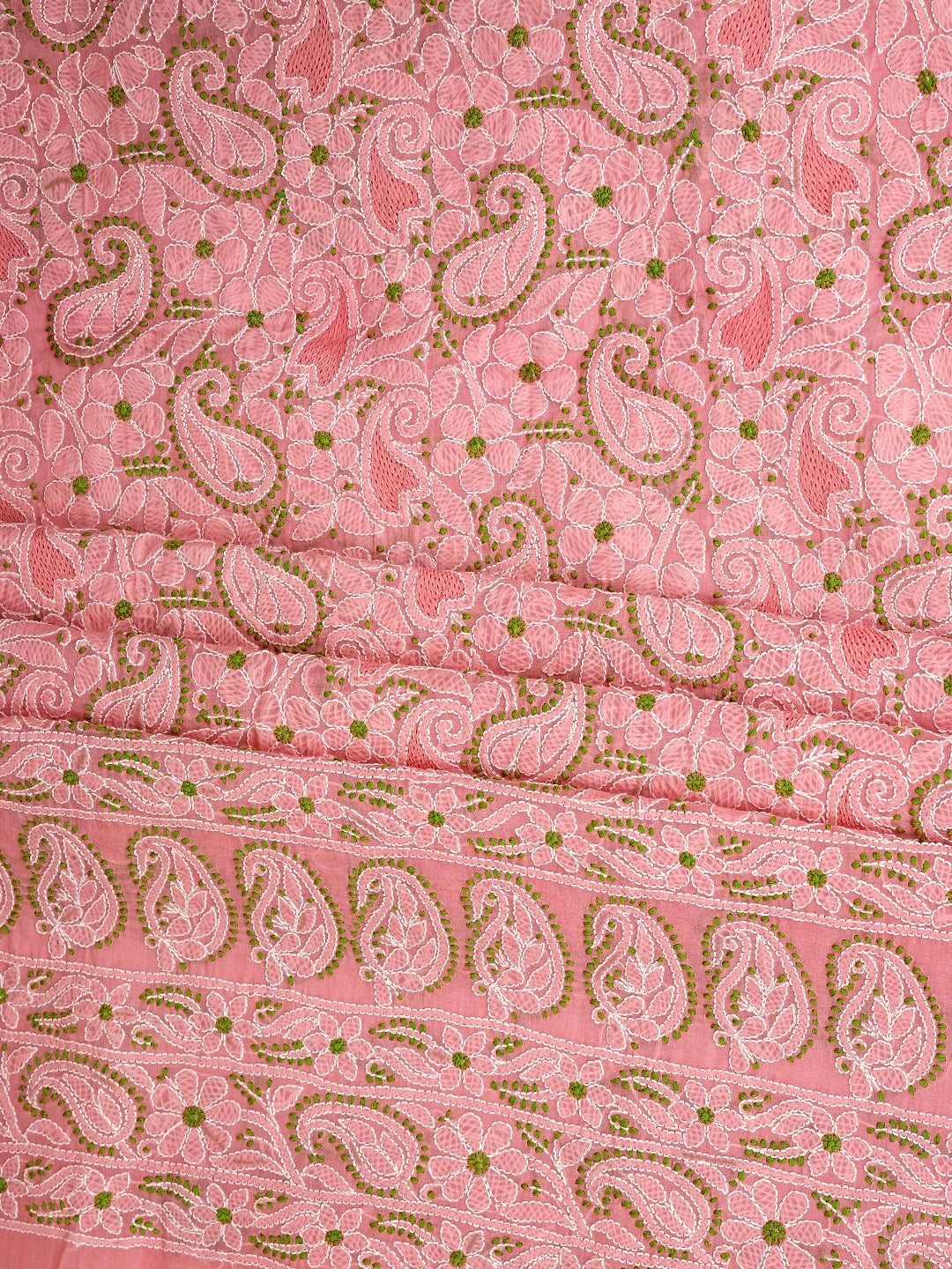 Ada Hand Embroidered Peach Cotton Lucknowi Chikankari Unstitched Suit Piece with Chiffon Dupatta 01A919450