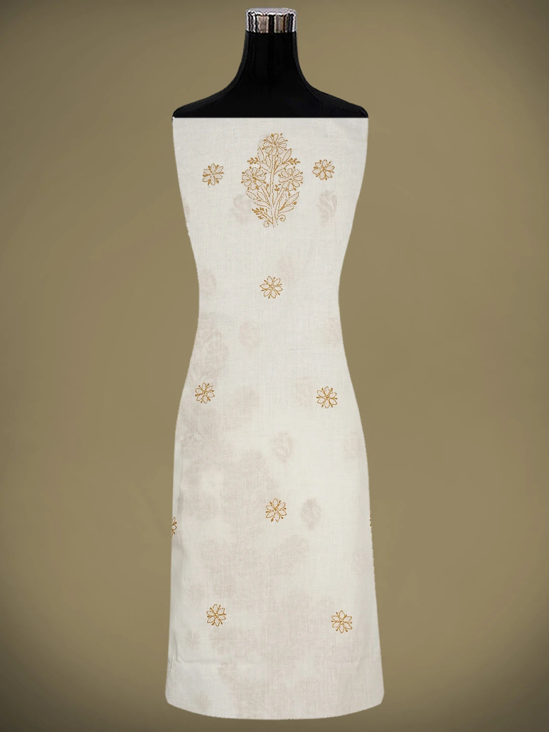 Ada Hand Embroidered Cream Cotton Lucknowi Chikankari Unstitched Suit Piece With Chiffon Dupatta 01A920539
