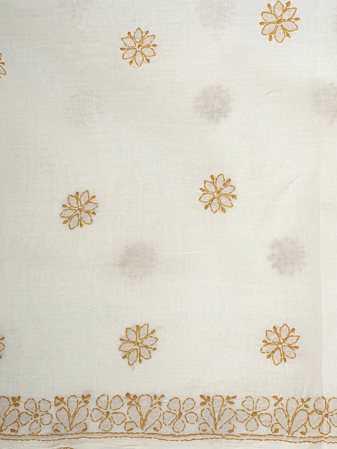 Ada Hand Embroidered Cream Cotton Lucknowi Chikankari Unstitched Suit Piece With Chiffon Dupatta 01A920539