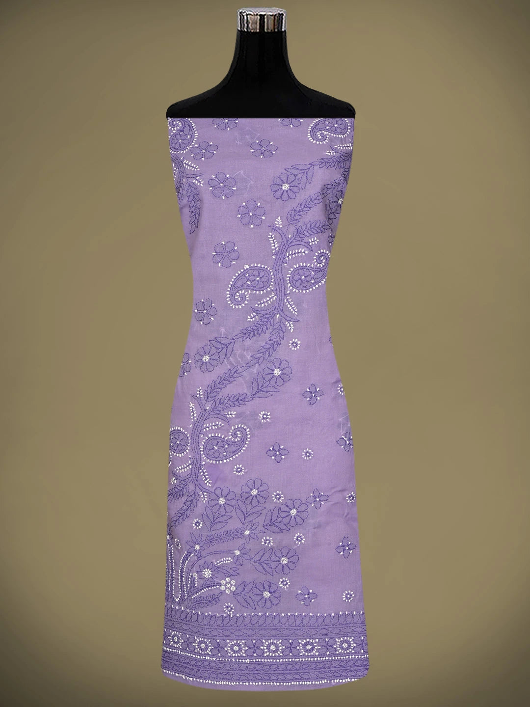 Ada Hand Embroidered Mauve Cotton Lucknowi Chikankari Unstitched Suit Piece With Chiffon Dupatta 01A920508