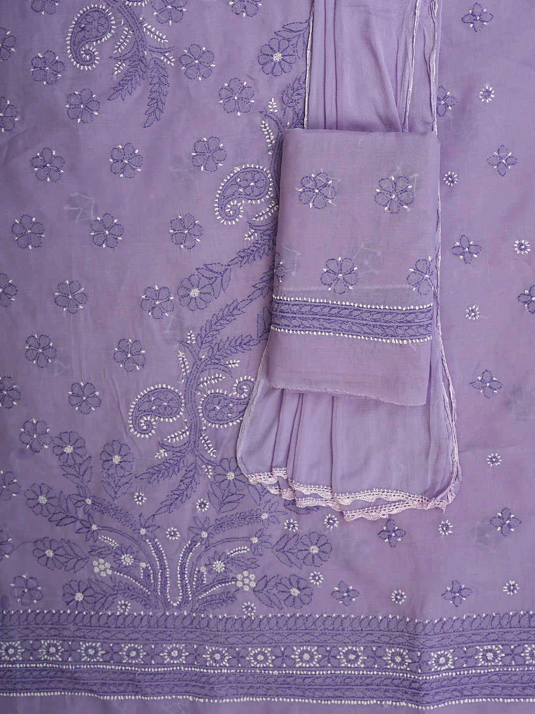 Ada Hand Embroidered Mauve Cotton Lucknowi Chikankari Unstitched Suit Piece With Chiffon Dupatta 01A920508