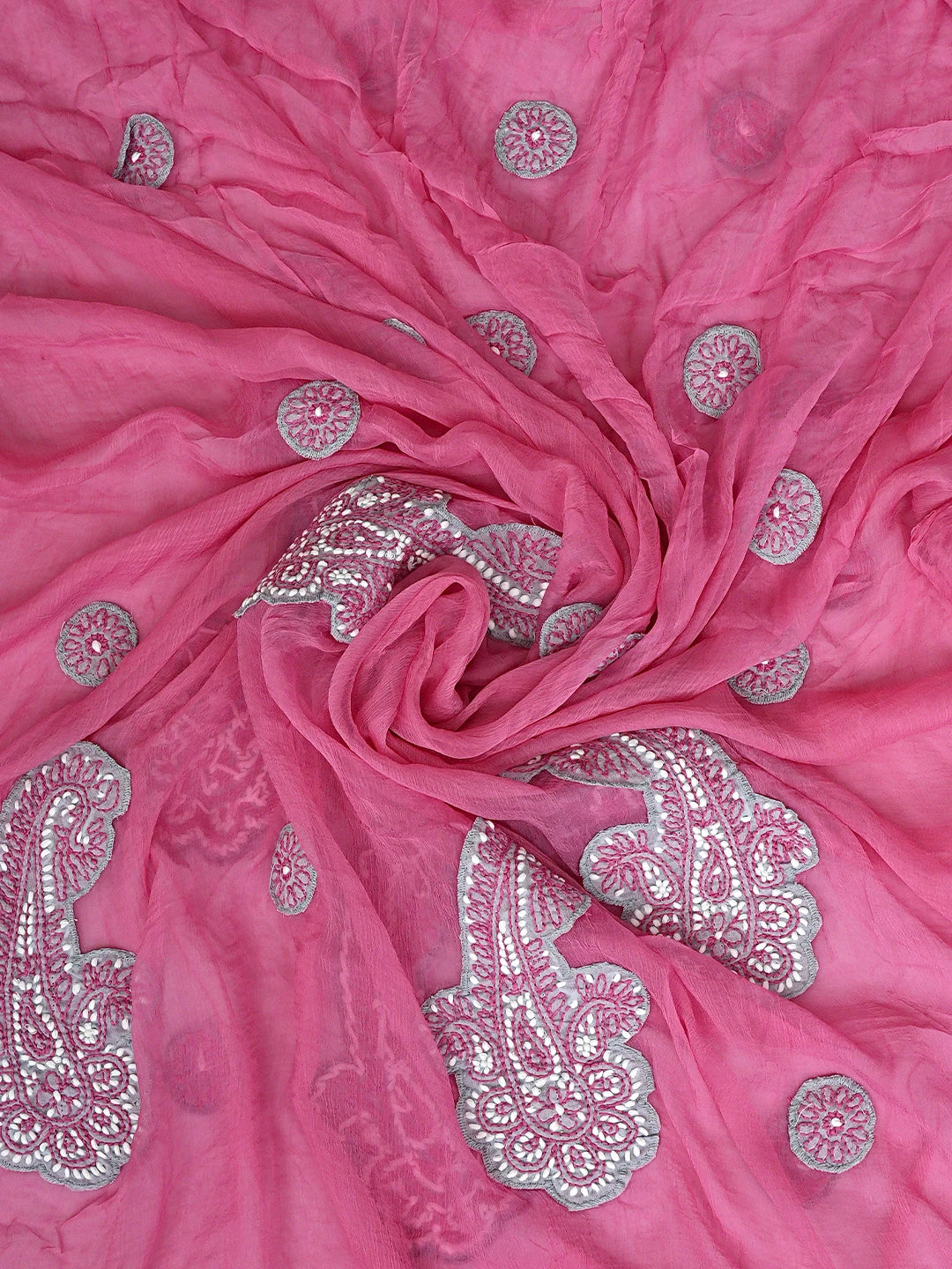 Ada Hand Embroidered Grey Cotton Lucknowi Chikankari Unstitched Suit Piece with Chiffon Dupatta  01A919367