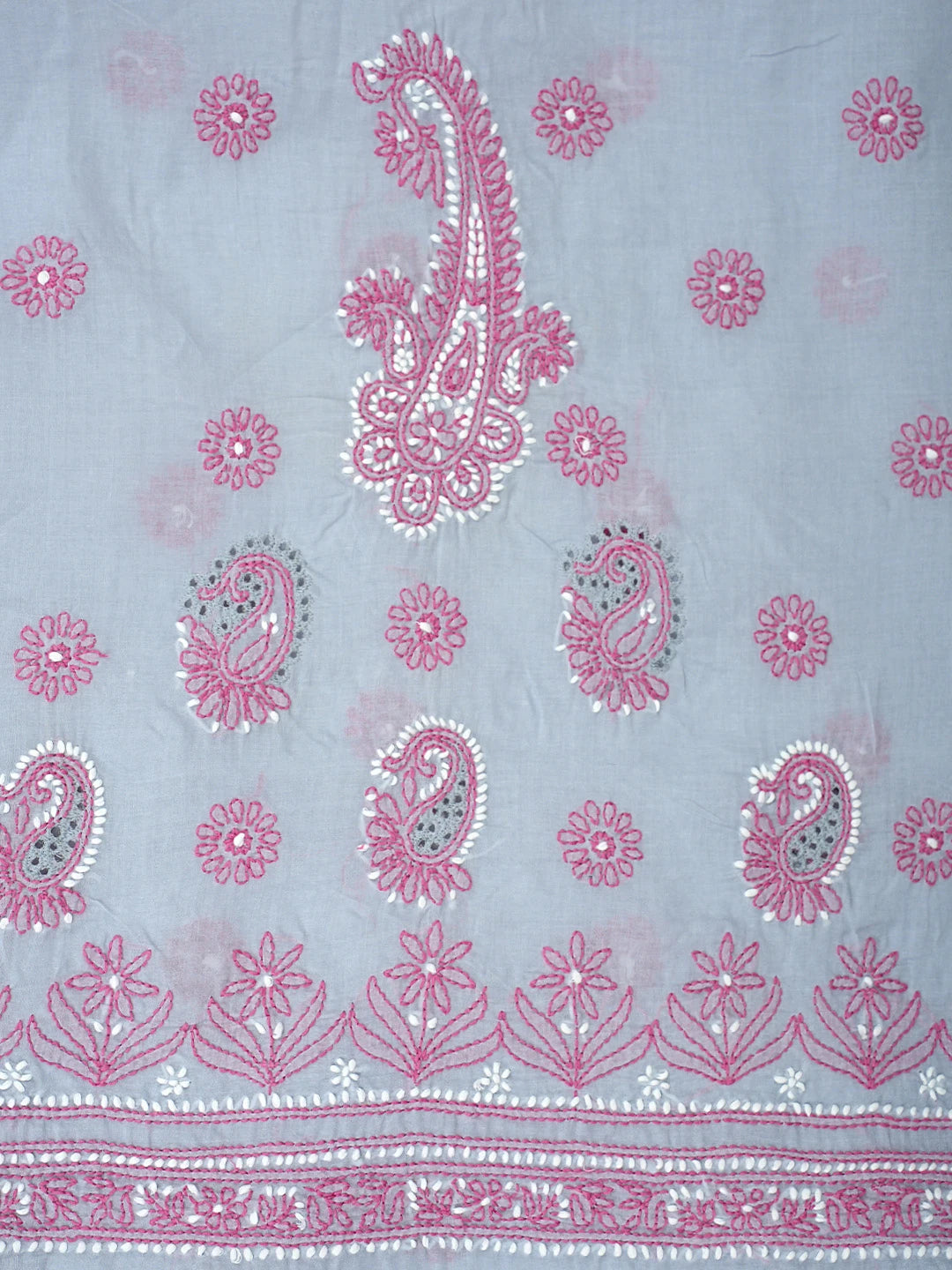 Ada Hand Embroidered Grey Cotton Lucknowi Chikankari Unstitched Suit Piece with Chiffon Dupatta  01A919367