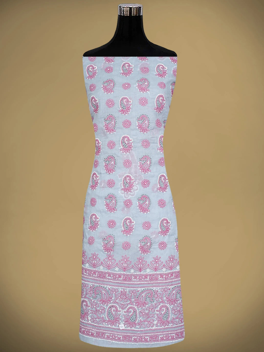 Ada Hand Embroidered Grey Cotton Lucknowi Chikankari Unstitched Suit Piece with Chiffon Dupatta  01A919367