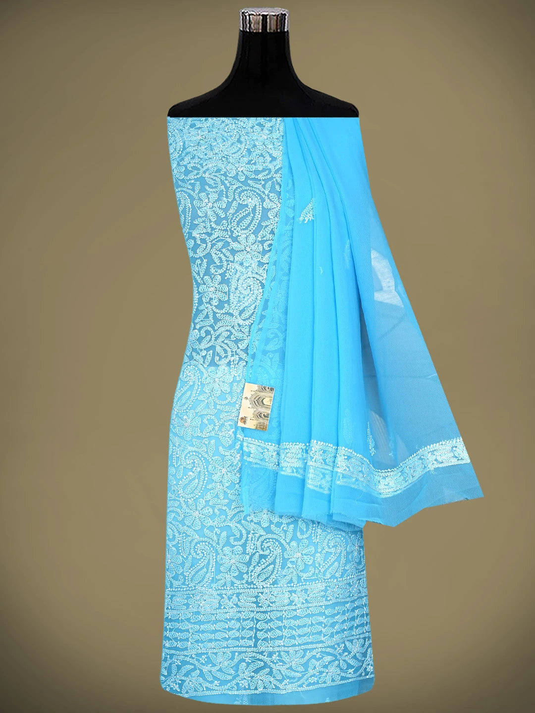 Ada Hand Embroidered Blue Faux Georgette Lucknowi Chikankari Unstitched Suit Piece 01A915183
