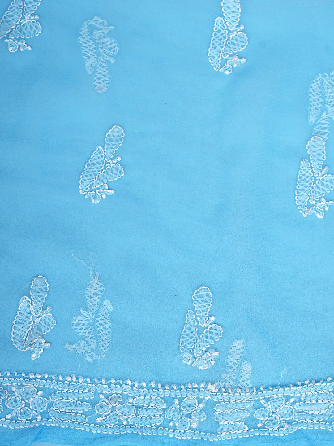 Ada Hand Embroidered Blue Faux Georgette Lucknowi Chikankari Unstitched Suit Piece 01A915183