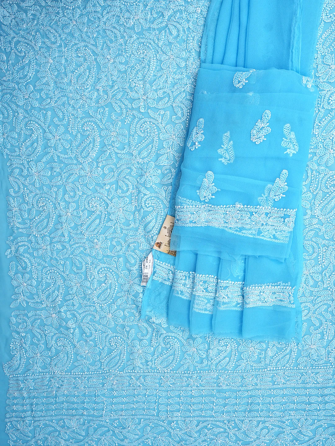 Ada Hand Embroidered Blue Faux Georgette Lucknowi Chikankari Unstitched Suit Piece 01A915183