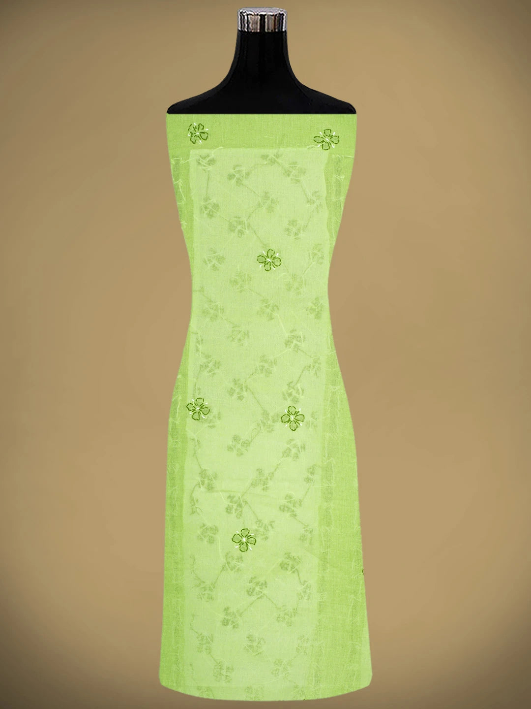 Ada Hand Embroidered White and Green Cotton Lucknowi Chikankari Unstitched Suit Piece 01A818365