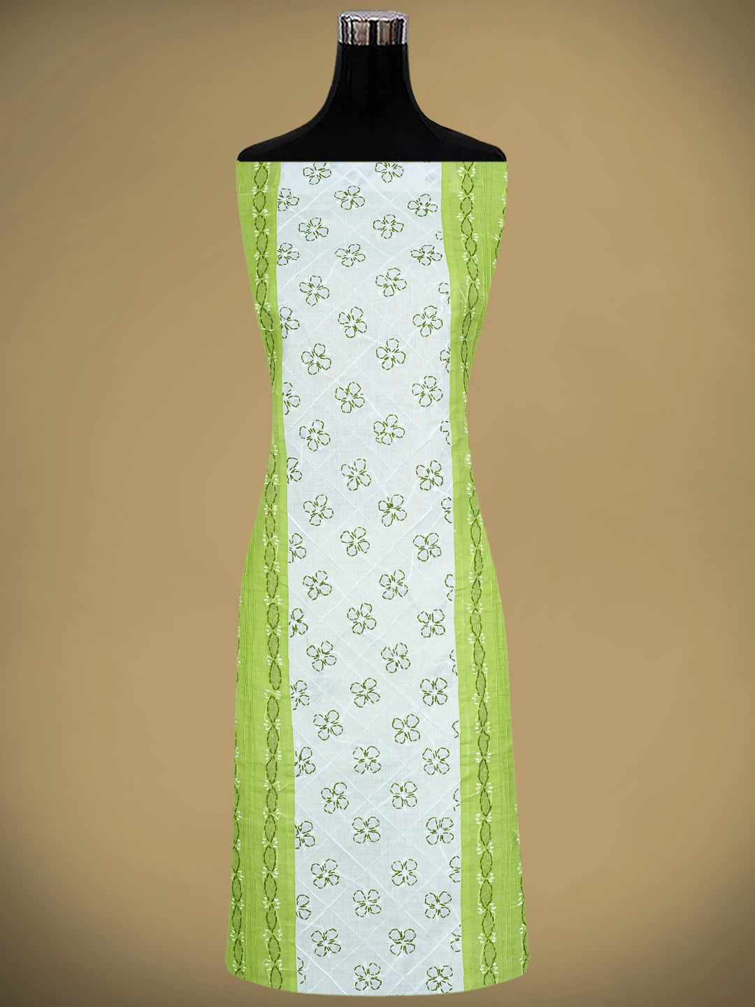 Ada Hand Embroidered White and Green Cotton Lucknowi Chikankari Unstitched Suit Piece 01A818365