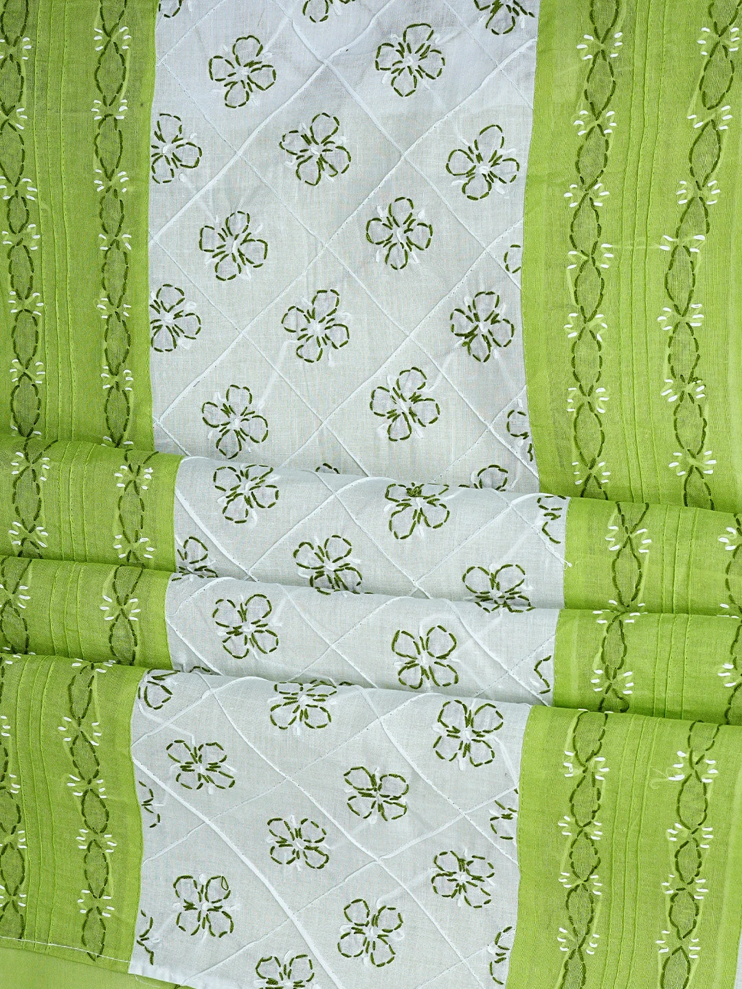 Ada Hand Embroidered White and Green Cotton Lucknowi Chikankari Unstitched Suit Piece 01A818365