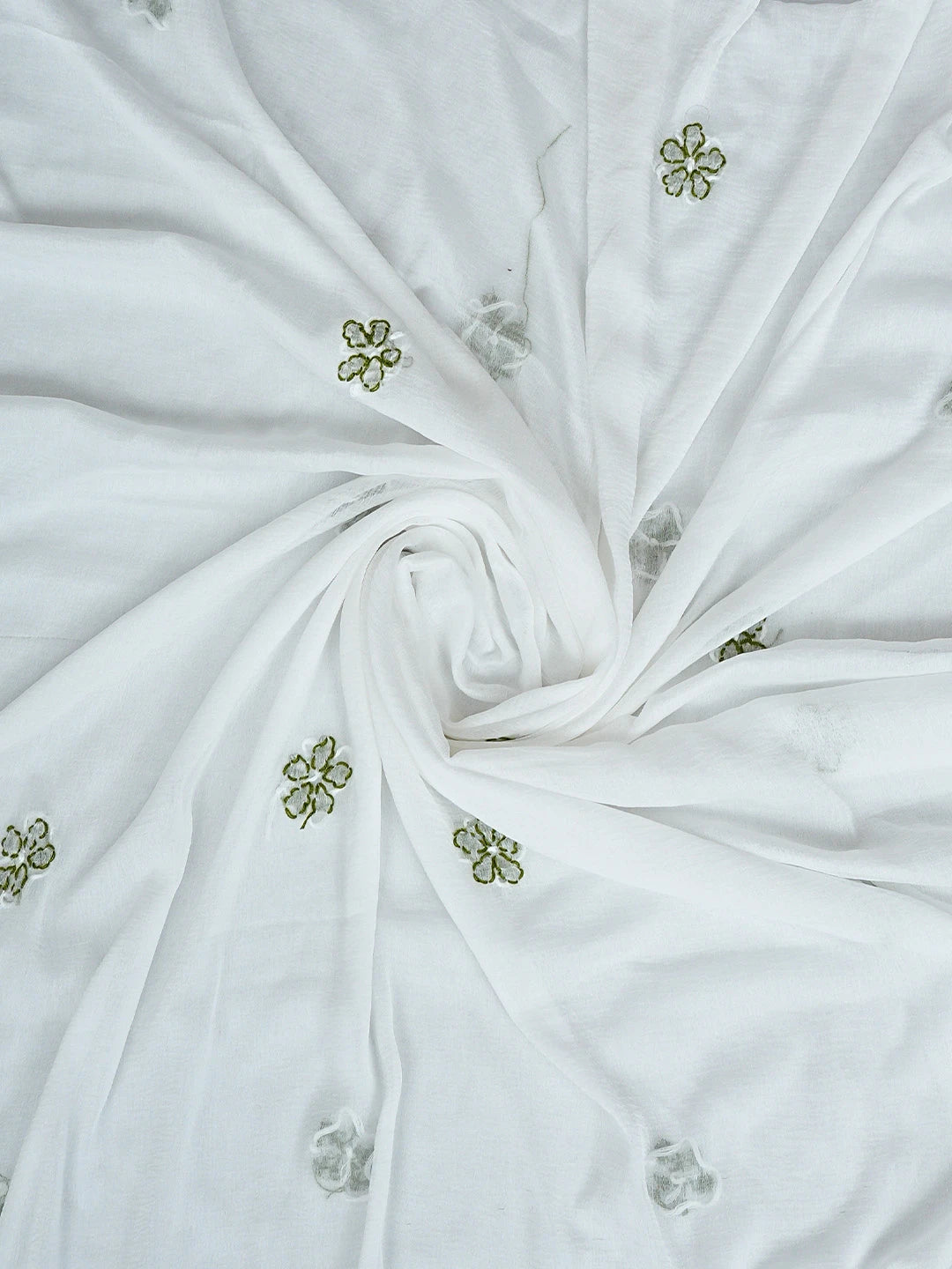 Ada Hand Embroidered White and Green Cotton Lucknowi Chikankari Unstitched Suit Piece 01A818365