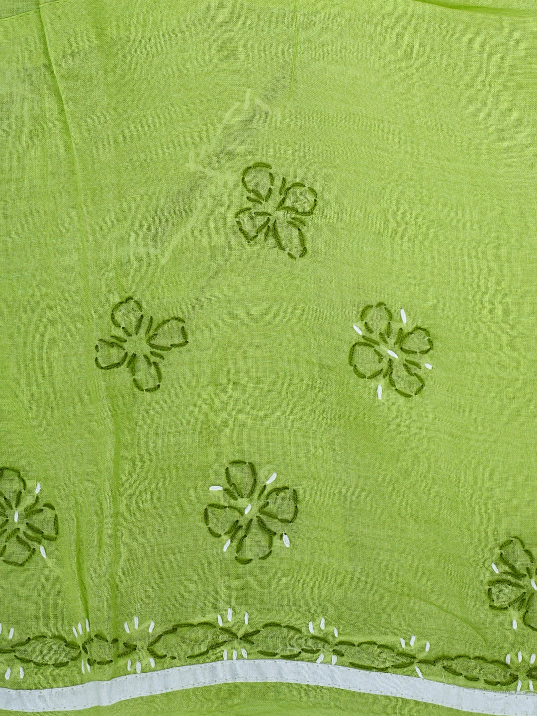Ada Hand Embroidered White and Green Cotton Lucknowi Chikankari Unstitched Suit Piece 01A818365