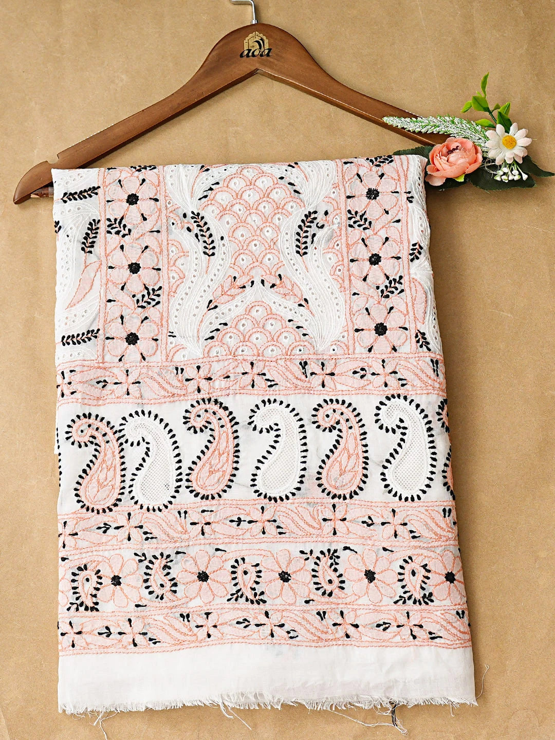 Ada Hand Embroidered White Cotton Lucknowi Chikankari Unstitched Kurta 01A898551