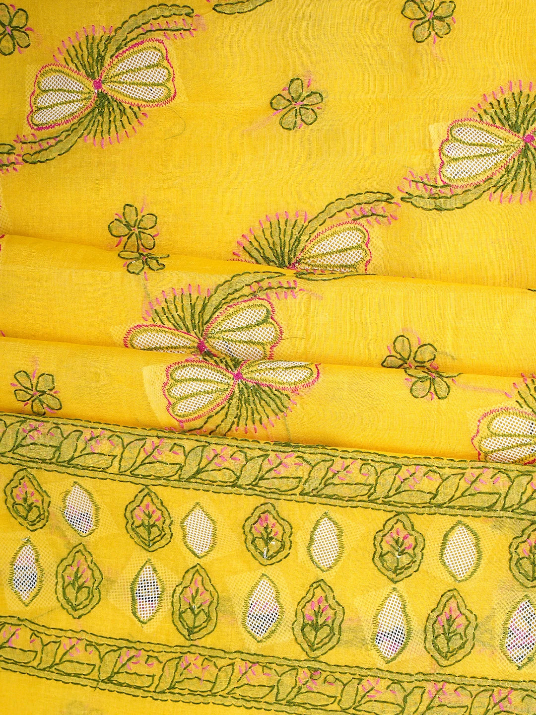 Ada Hand Embroidered Yellow Cotton Lucknowi Chikankari Unstitched Suit Piece 01A853527