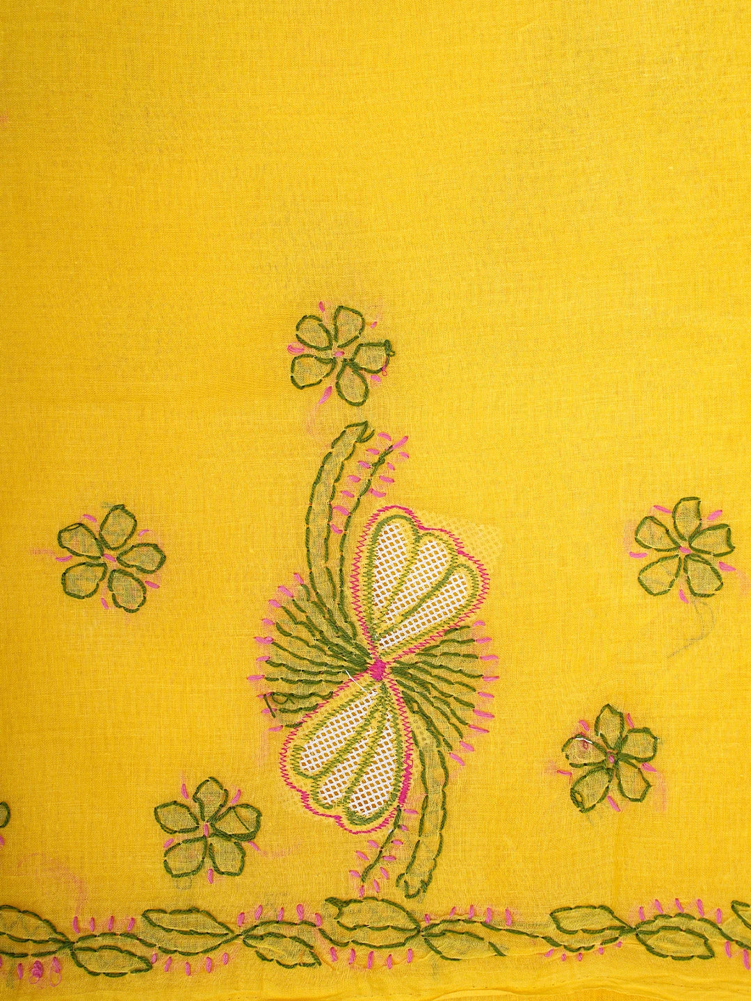 Ada Hand Embroidered Yellow Cotton Lucknowi Chikankari Unstitched Suit Piece 01A853527