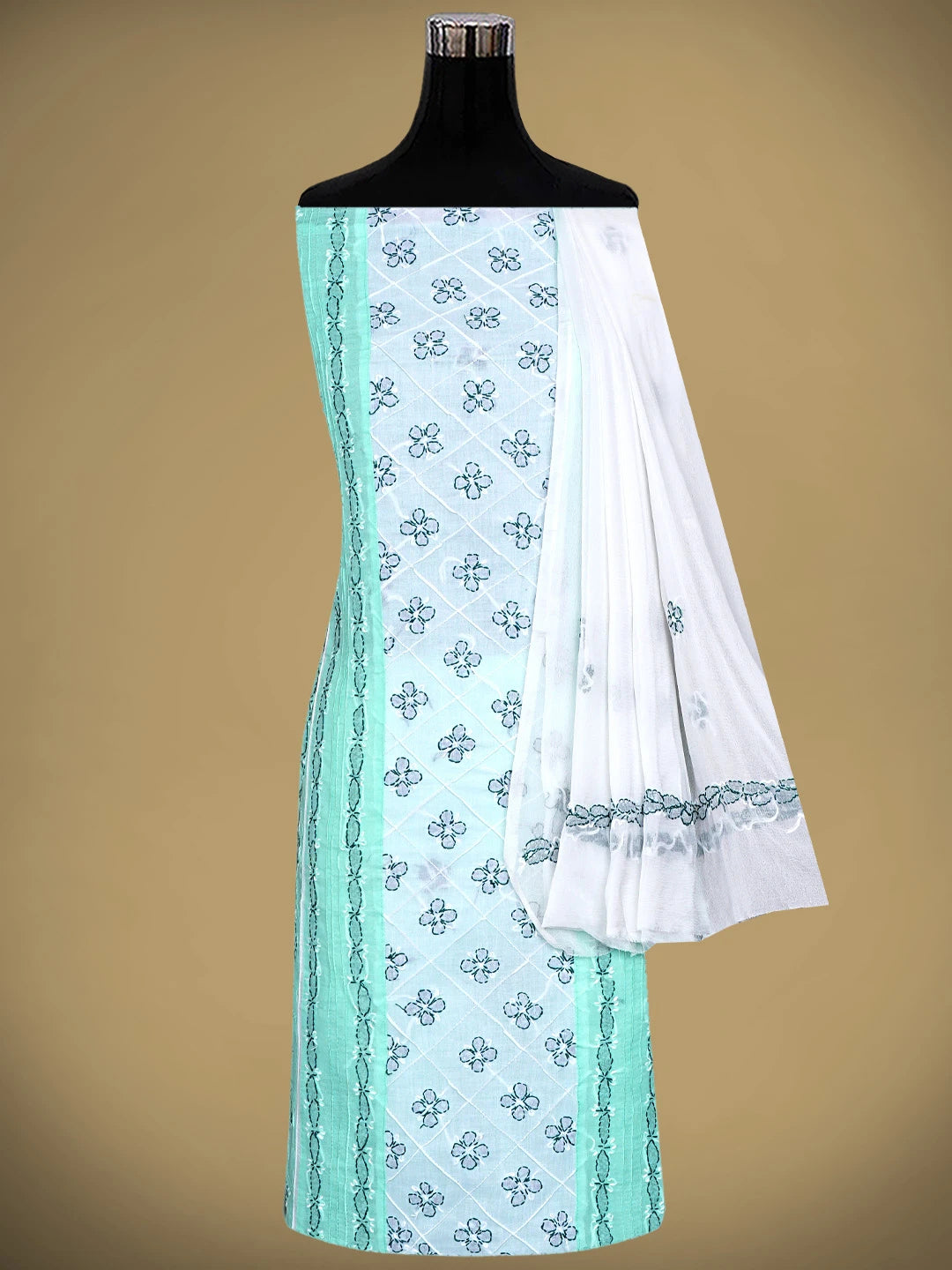 Ada Hand Embroidered Sea Green Cotton Lucknowi Chikankari Unstitched Suit Piece 01A818367