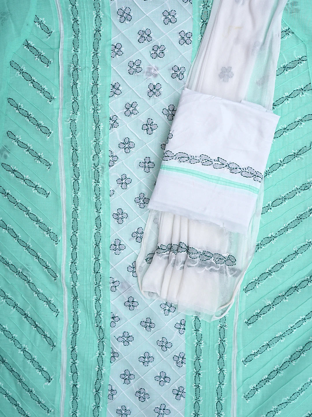 Ada Hand Embroidered Sea Green Cotton Lucknowi Chikankari Unstitched Suit Piece 01A818367