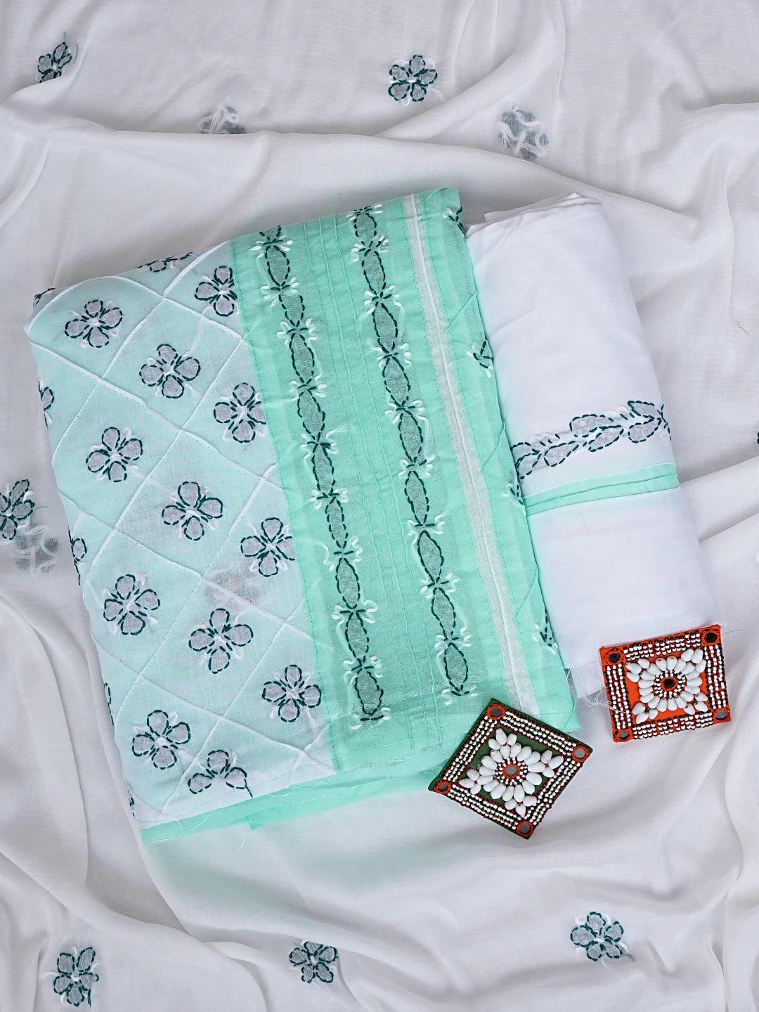 Ada Hand Embroidered Sea Green Cotton Lucknowi Chikankari Unstitched Suit Piece 01A818367