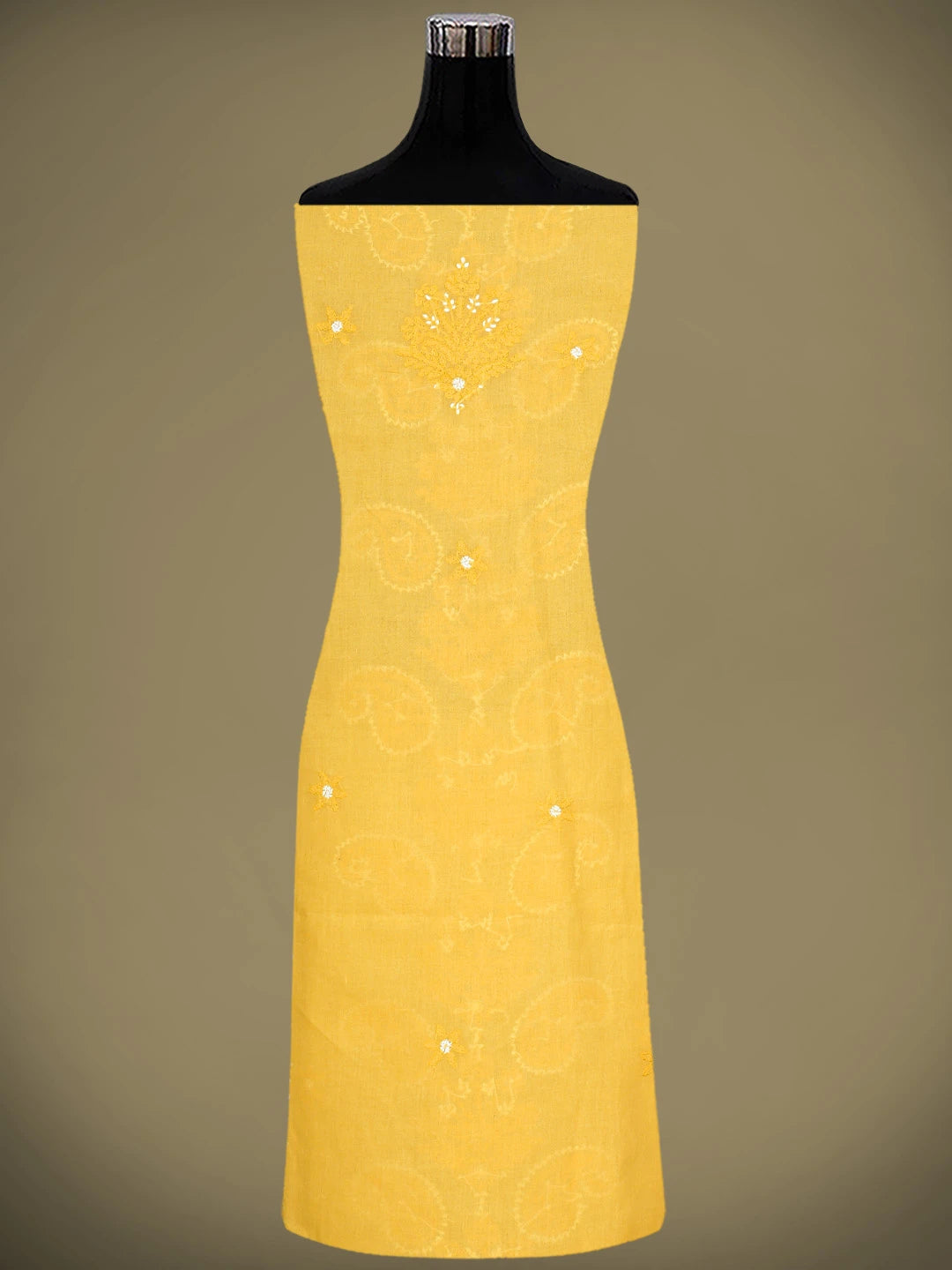 Ada Hand Embroidered Yellow Cotton Lucknowi Chikankari Unstitched Suit Piece 01A920523