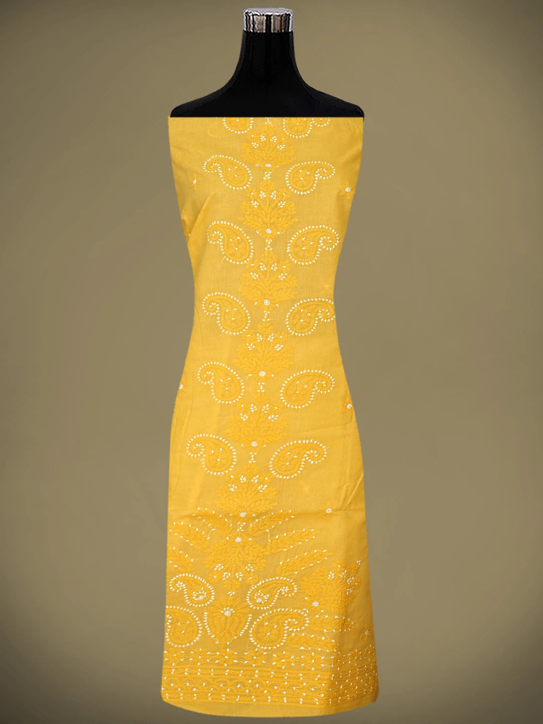 Ada Hand Embroidered Yellow Cotton Lucknowi Chikankari Unstitched Suit Piece 01A920523