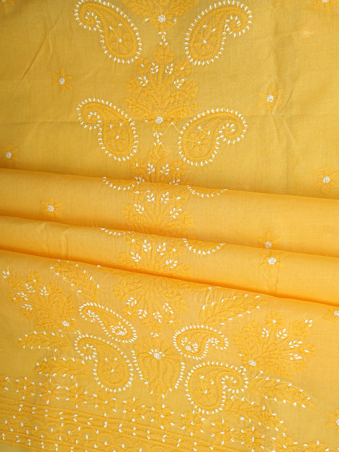 Ada Hand Embroidered Yellow Cotton Lucknowi Chikankari Unstitched Suit Piece 01A920523
